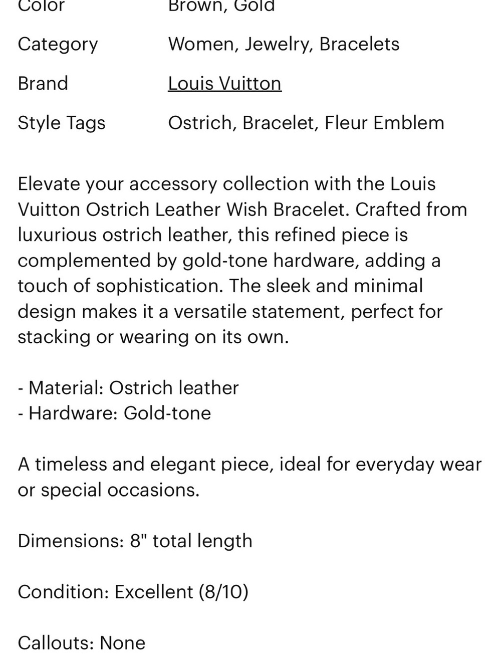 Louis Vuitton Ostrich Leather Dark Brown Bracelet with Stud Details - Picture 5 of 5